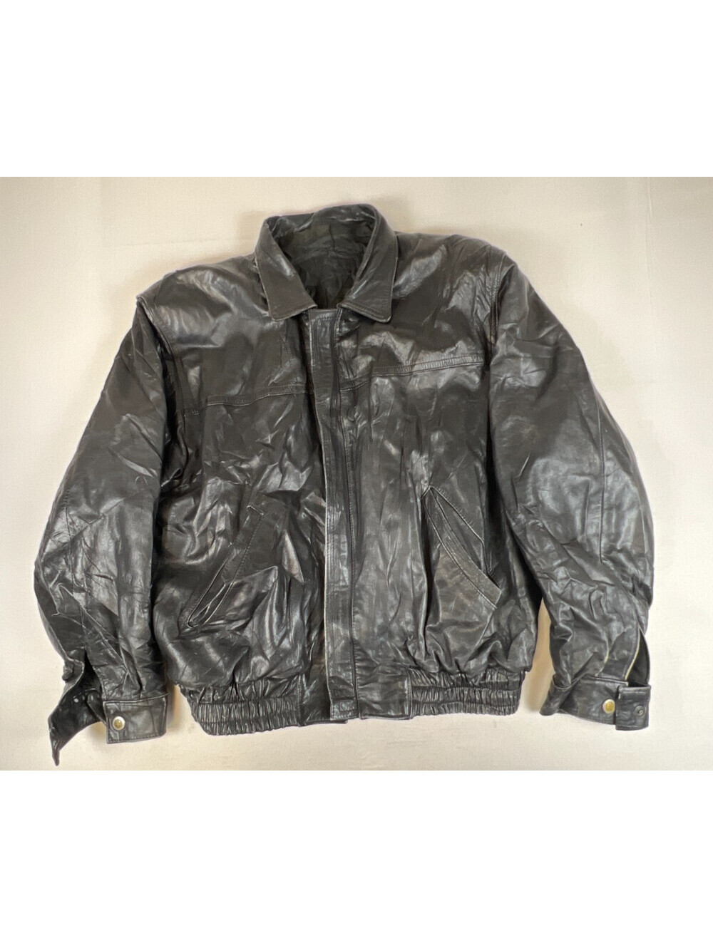 Vera Pelle Men Medium Black Genuine Leather Full Zip Bomber Jacket